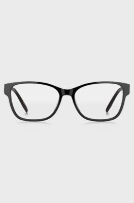Occhiali da vista in acetato nero con monogramma Double B, Nero