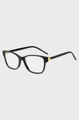Occhiali da vista in acetato nero con monogramma Double B, Nero