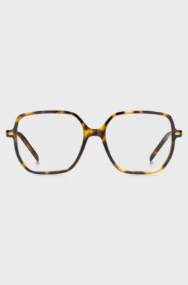 Monture optique en ac&eacute;tate Havana avec d&eacute;tail en m&eacute;tal dor&eacute; rose, Marron &agrave; motif