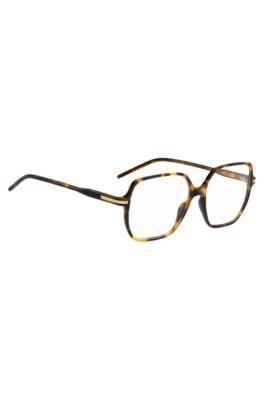 Havana-acetate optical frames with rose-gold-tone detail, Brown Patterned