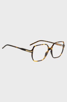 Monture optique en ac&eacute;tate Havana avec d&eacute;tail en m&eacute;tal dor&eacute; rose, Marron &agrave; motif