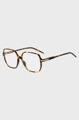 Havana-acetate optical frames with rose-gold-tone detail, Brown Patterned