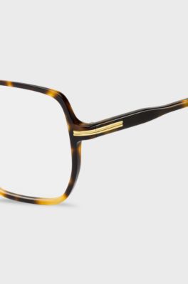 Occhiali da vista in acetato Havana con particolari in metallo rosa dorato, Marrone a motivi