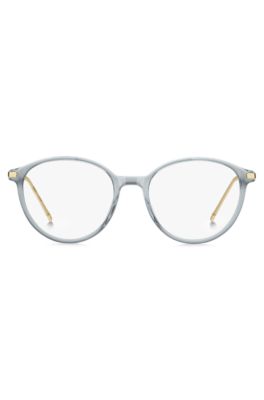 Blue-grey optical frames with rose-gold-tone trims, Lysebl&aring;