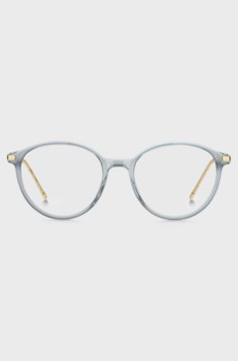 Occhiali da vista blu-grigio con rifiniture color oro rosa, Celeste