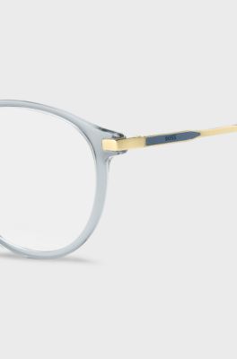 Occhiali da vista blu-grigio con rifiniture color oro, Celeste
