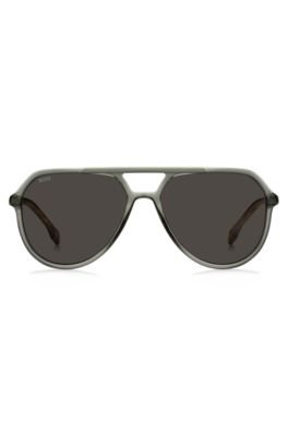 Grey-acetate double-bridge sunglasses with Havana temples, Green