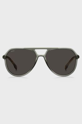 Grey-acetate double-bridge sunglasses with Havana temples, Green