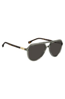 Grey-acetate double-bridge sunglasses with Havana temples, Green