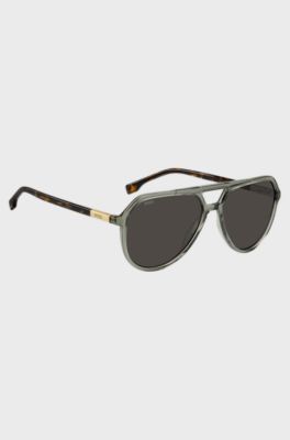 Grey-acetate double-bridge sunglasses with Havana temples, Green