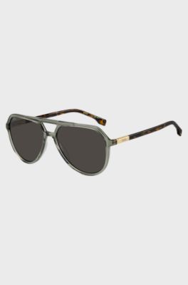 Grey-acetate double-bridge sunglasses with Havana temples, Green
