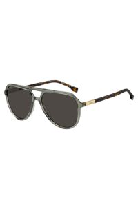 Grey-acetate double-bridge sunglasses with Havana temples, Green