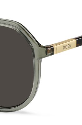 Grey-acetate double-bridge sunglasses with Havana temples, Green