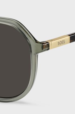 Grey-acetate double-bridge sunglasses with Havana temples, Green