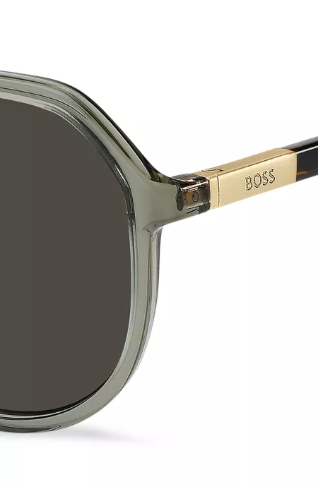 Grey-acetate double-bridge sunglasses with Havana temples