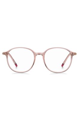 Pink-acetate optical frames with tubular temples, light pink