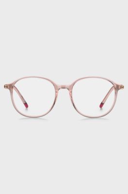 Occhiali da vista in acetato rosa con aste tubolari, Rosa chiaro