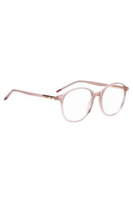 Pink-acetate optical frames with tubular temples, light pink