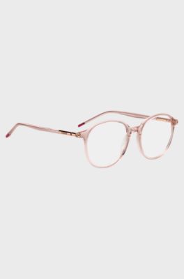 Pink-acetate optical frames with tubular temples, light pink