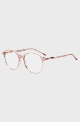 Pink-acetate optical frames with tubular temples, light pink