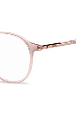 Pink-acetate optical frames with tubular temples, light pink