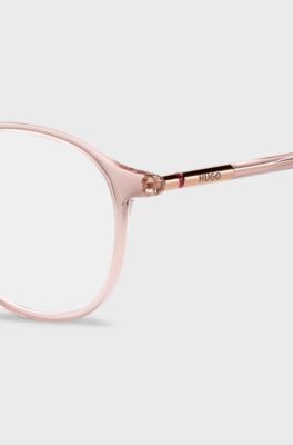 Stel til briller med styrke i lyser&oslash;dt acetat med r&oslash;rformede st&aelig;nger, Lys pink