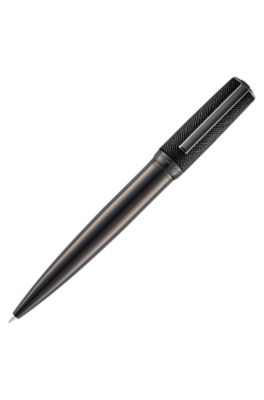 Gunmetal-plated ballpoint pen with saffiano-leather cap, Schwarz