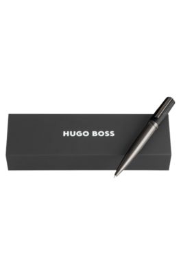 Gunmetal-plated ballpoint pen with saffiano-leather cap, Schwarz