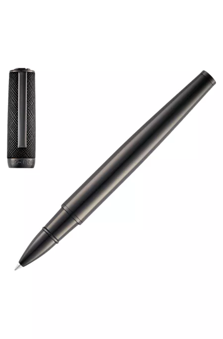 Gunmetal-plated rollerball pen with textured-leather cap