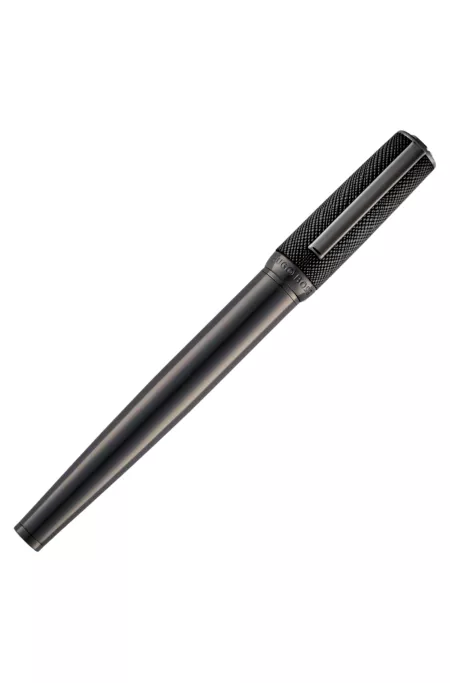 Gunmetal-plated rollerball pen with textured-leather cap
