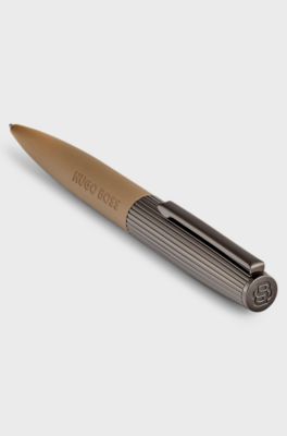 Camel ballpoint pen with ribbed metallic cap, Beige