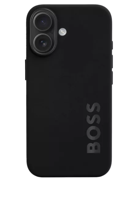 Coque iPhone 16 noire mate à logo en relief