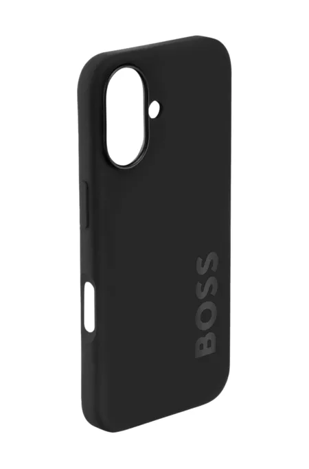 Coque iPhone 16 noire mate à logo en relief