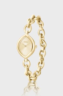 Fiora Uhr aus goldfarbenem Edelstahl mit konturiertem Geh&auml;use, Goldfarben