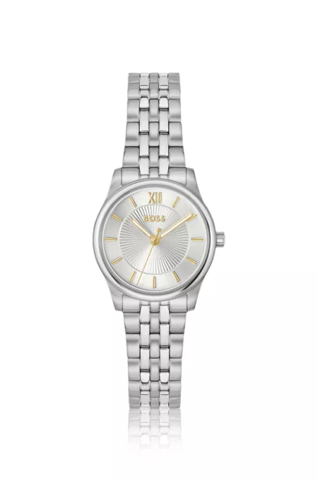 Graceful silver-tone watch with sunburst-patterned dial
