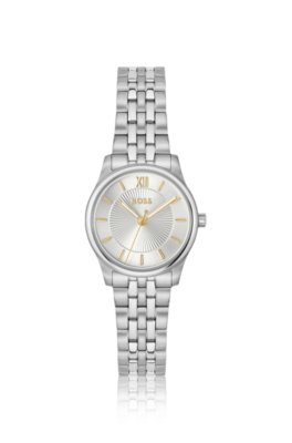 Graceful silver-tone watch with sunburst-patterned dial