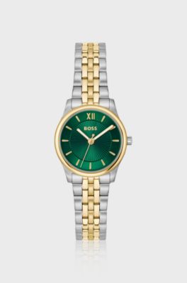 Graceful two-tone watch with sunburst-patterned dial, Silver tone
