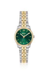 Graceful two-tone watch with sunburst-patterned dial, Silver tone