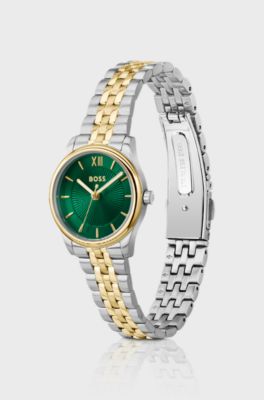 Graceful two-tone watch with sunburst-patterned dial, Silver tone