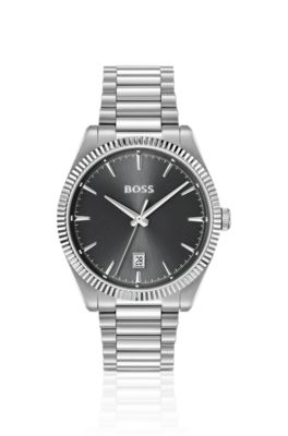 Cheswick stainless-steel watch with fluted bezel, Silver tone