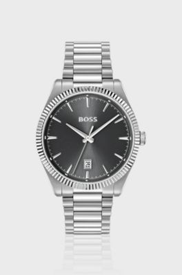 Cheswick stainless-steel watch with fluted bezel, Silver tone