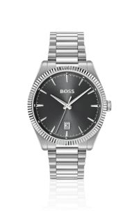 Cheswick Montre en acier inoxydable &agrave; lunette cannel&eacute;e, Couleur argent&eacute;e