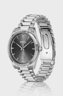 Cheswick stainless-steel watch with fluted bezel, Silver tone
