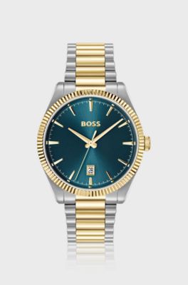 Cheswick two-tone watch with fluted bezel, Silver tone