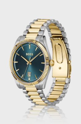 Cheswick two-tone watch with fluted bezel, Silver tone