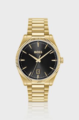 Cheswick goudkleurig horloge met gegroefde lunette, Goudkleurig