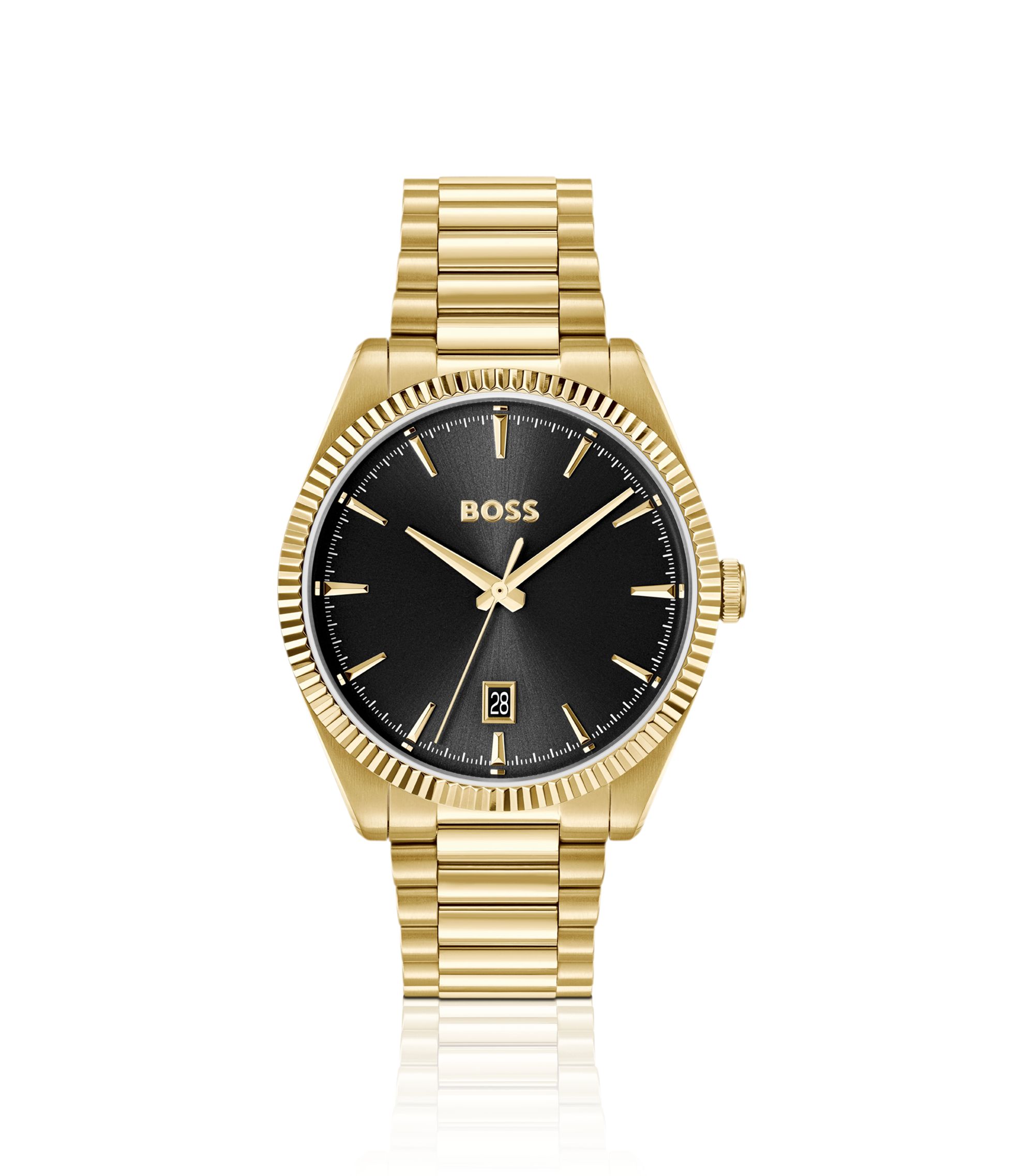 Cheswick goldfarbene Uhr mit geriffelter Lünette