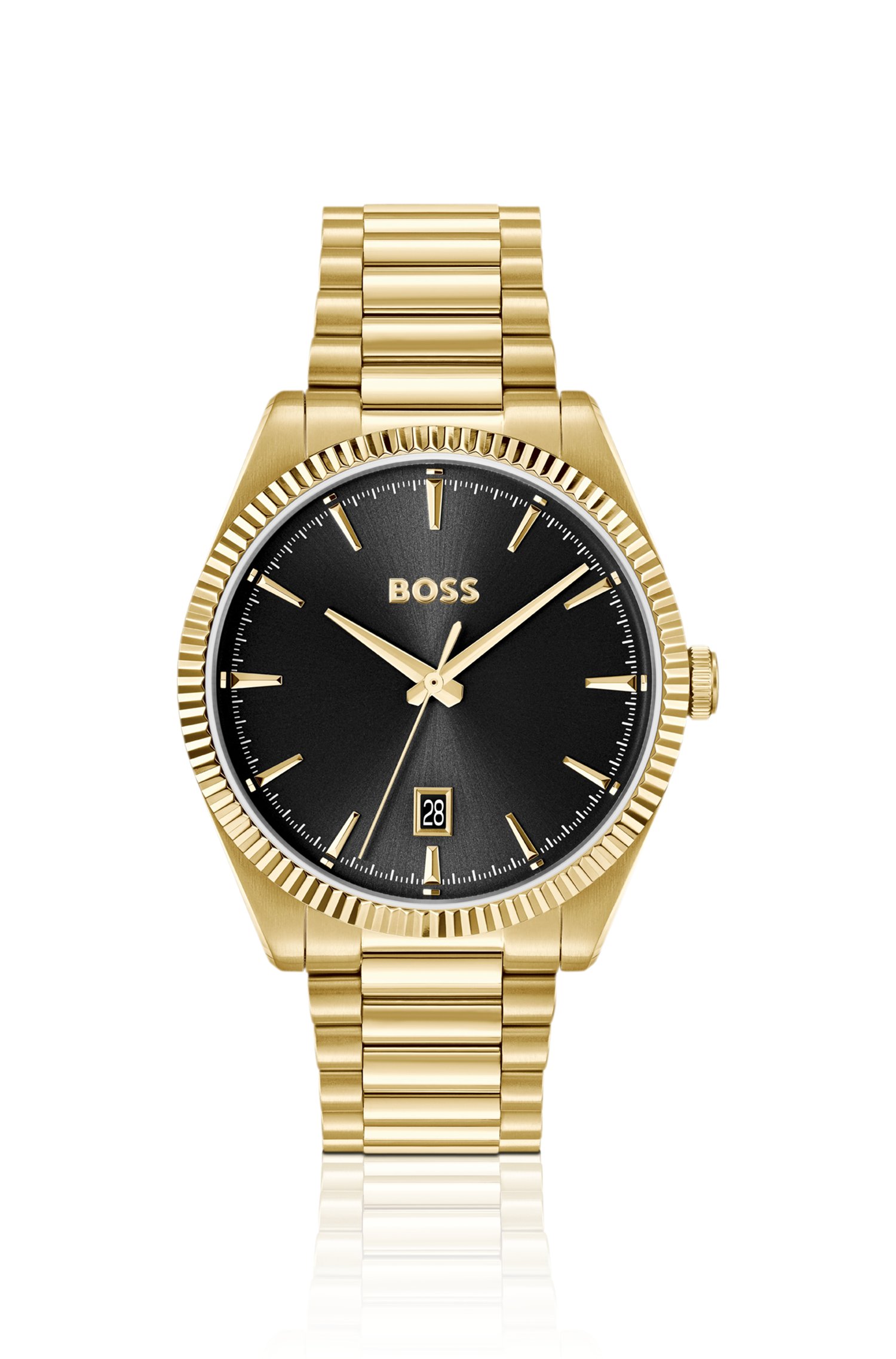 Boss Cheswick gold-tone watch with fluted bezel klockor herr