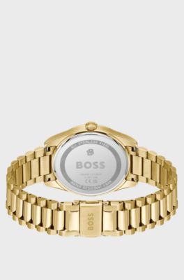 Cheswick goudkleurig horloge met gegroefde lunette, Goudkleurig