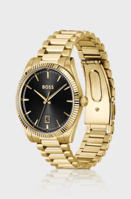 Cheswick goudkleurig horloge met gegroefde lunette, Goudkleurig